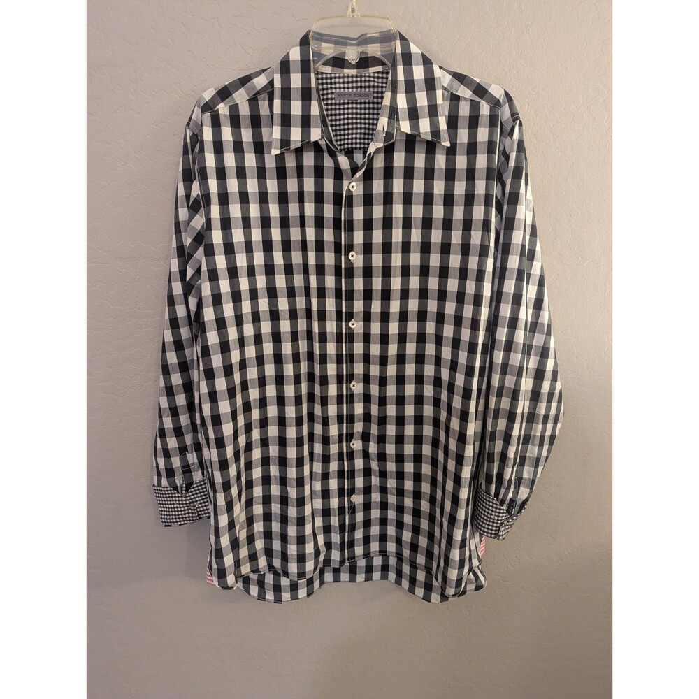 Martin‎ Gordon Mens Sz XL Blue Check Dress Shirt Classic Preppy Business Casual